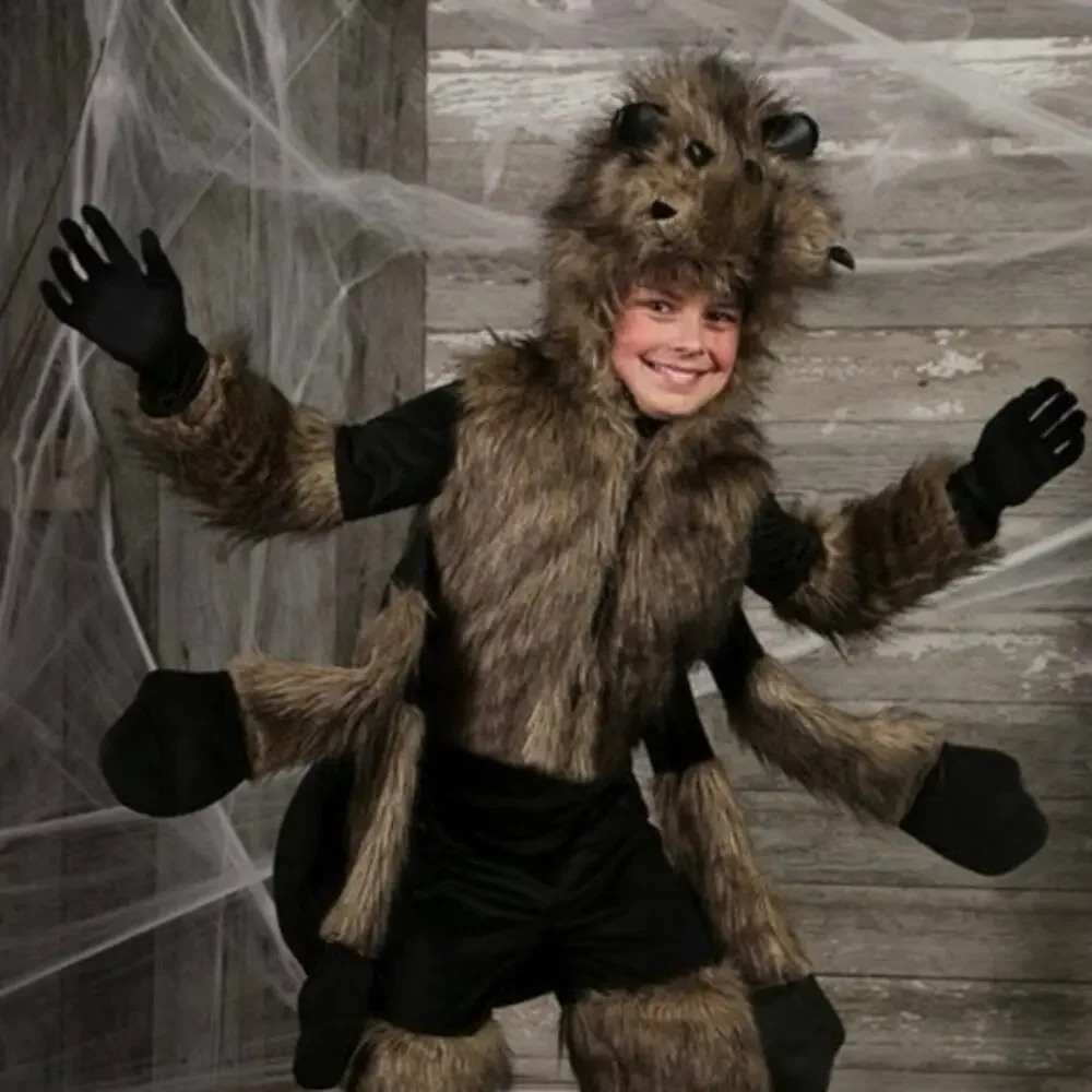Halloween Costumes medium unisex Child Furry Spider Costume Black Brown jacket